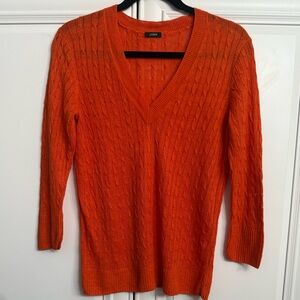 J Crew Womens Sz Small Orange Linen Blend V-Neck Lightweight Cable Knit Sweater